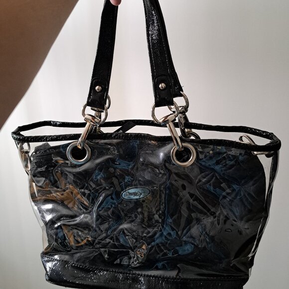 Donna Sharp Black Quilted Bag Purse w/ Detachable Plastic Cover Cheetah Lining - Picture 2 of 16